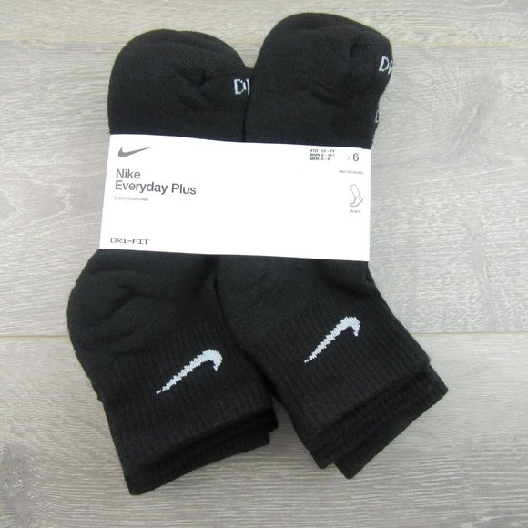 Nike Everyday Plus Ankle Socks Black 6 Pack Womens 6-10 / Youth 5Y-7Y NEW - Picture 2 of 9